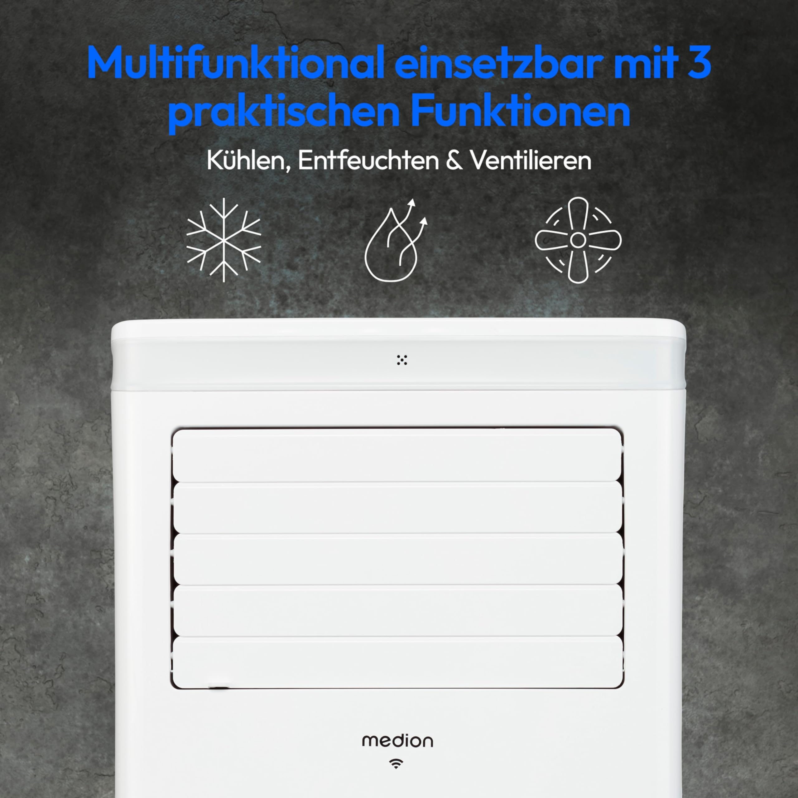 MEDION Smarte Mobile Klimaanlage mit Abluftschlauch P1002 (10000 BTU, mobil, inkl. Fensterabdichtung, bis 34m², 3in1 Kühlen Entfeuchten Ventilieren, App- und Sprachsteuerung, Schlafmodus, MD 37733)