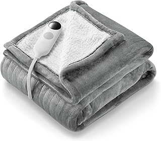 Electric Heated Blanket 50" x 60" Soft Heated Throw for Couch, Flannel & Sherpa Reversible, Fast Heating with 6 Temperature Levels & 8hrs Auto Off, Machine Washable and ETL Certification