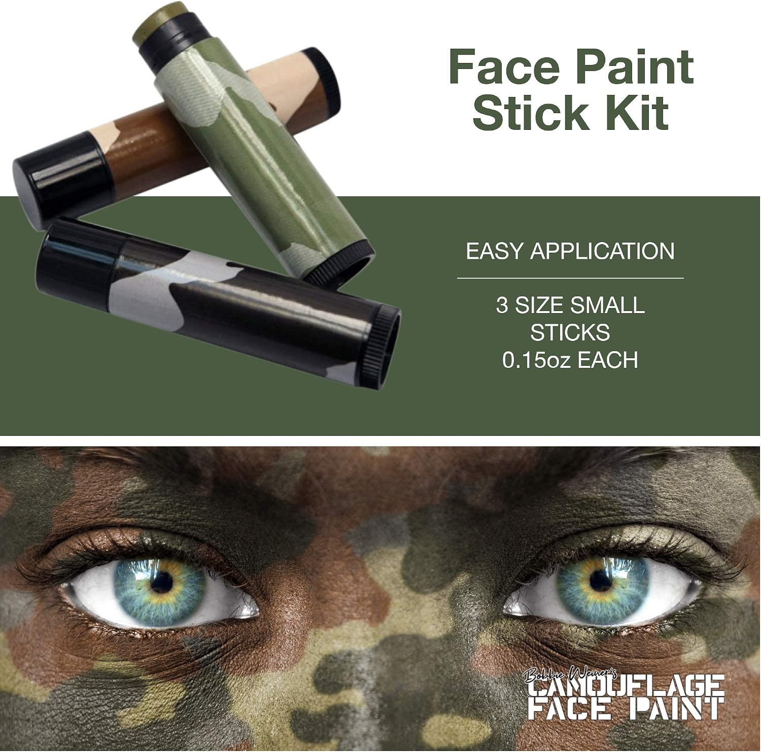 Bobbie Weiner 3 Woodland Face Paint Sticks Kit, Camouflage