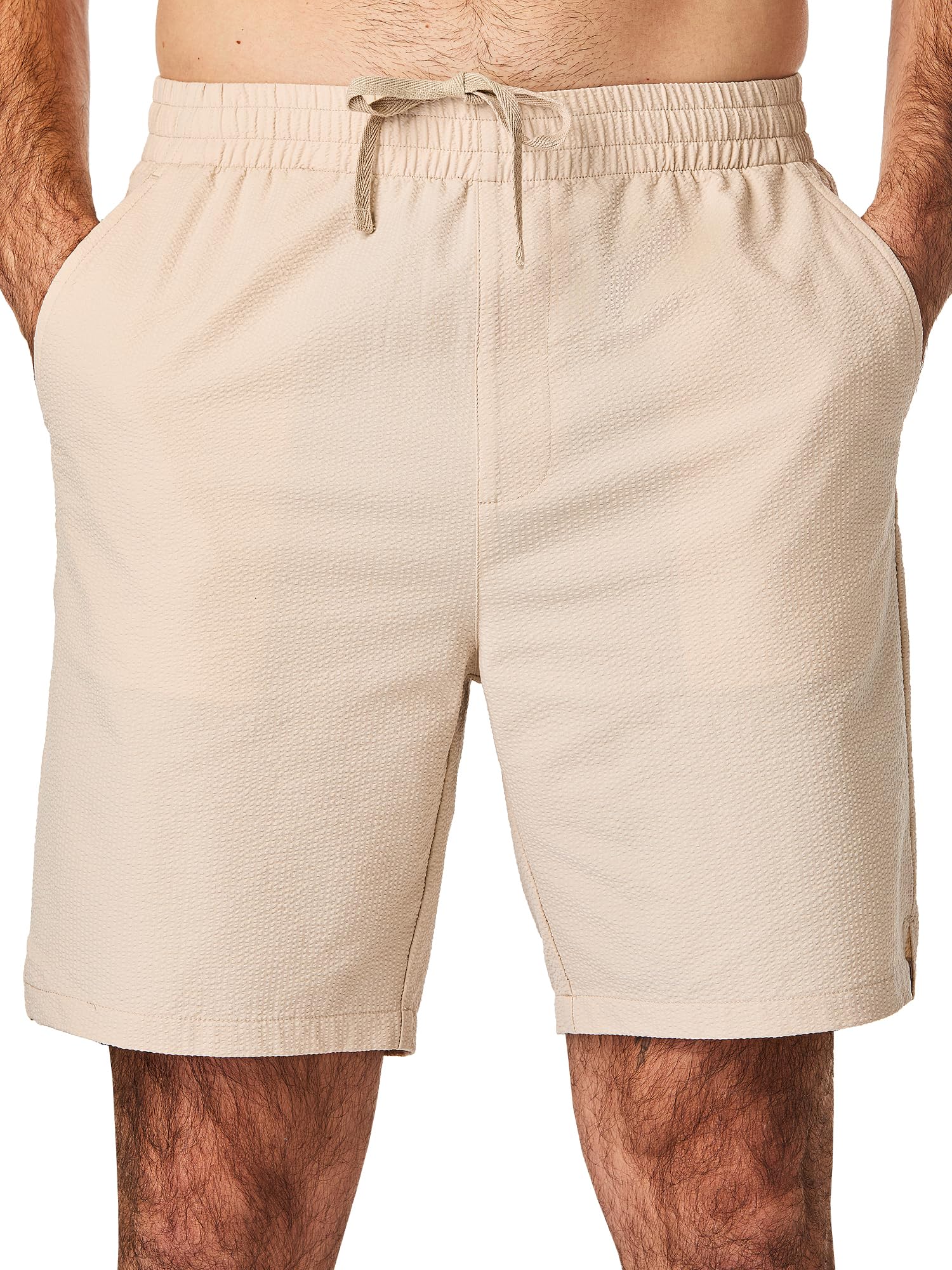 JMIERR Mens Seersucker Shorts Casual Stretch Elastic Waist Drawstring Summer Beach Short 7 inch Inseam with Pockets