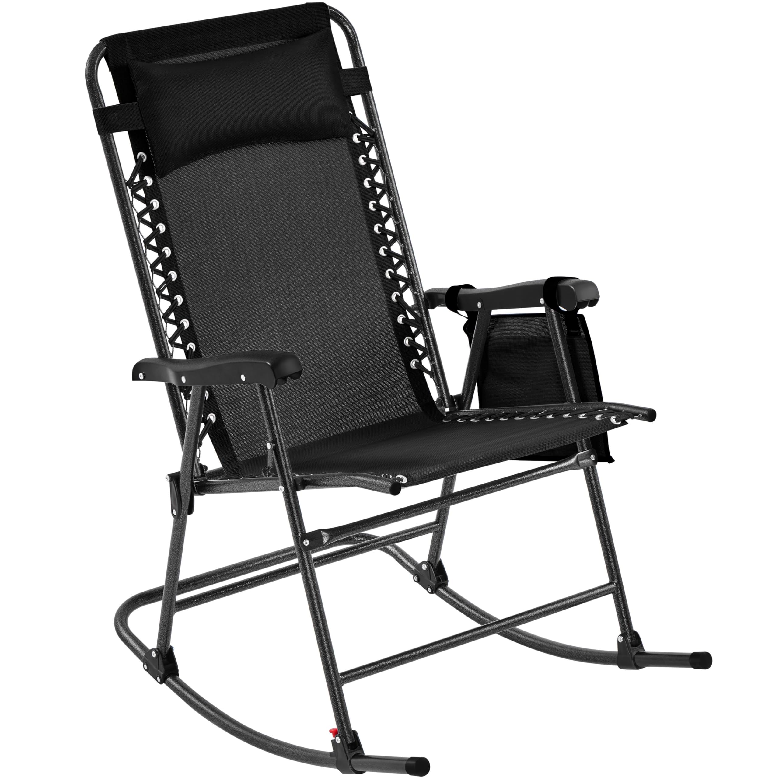 Yaheetech Basics Fauteuil à Bascule Pliant Rocking Chair Pliable de Jardin 102 x 65,5 x 103 cm avec Têtière Réglable Poche de Rangement pour Jardin Patio Terrasse Camping Voyage Noir