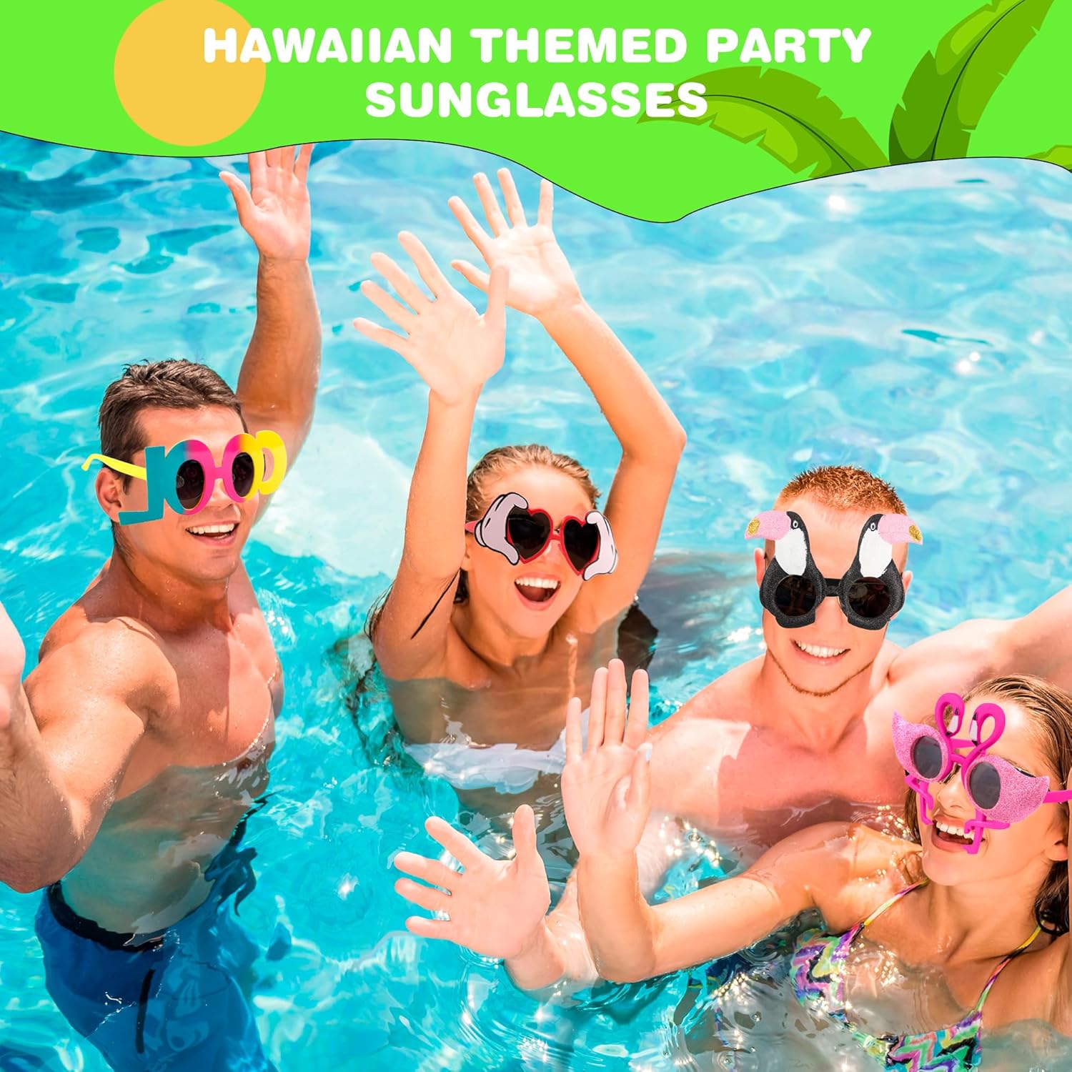 14 Pack Hawaiian Tropical Sunglass Novelty Luau Party Sunglasses Funny Tropical Beach Party Eyeglasses for Kids Adults Hawaiian Beach Party Supplies (Color Style 2)