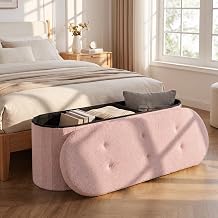 GIANTEX 43" Storage Ottoman Bench, Oval Ottoman with Dividers Pink