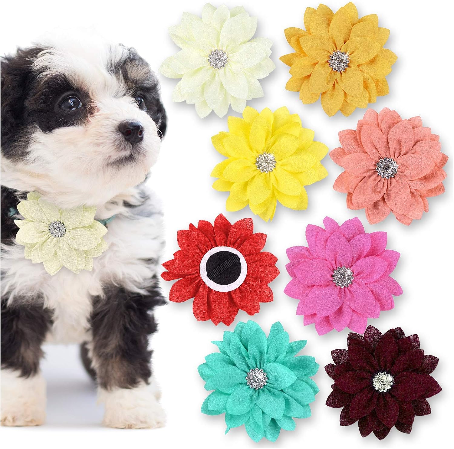 Puppies Collars FdcLixuvol 8 Pcs Dog Collar Flower Accessories 3 Inch Colorful Cat Flower Dog Collar