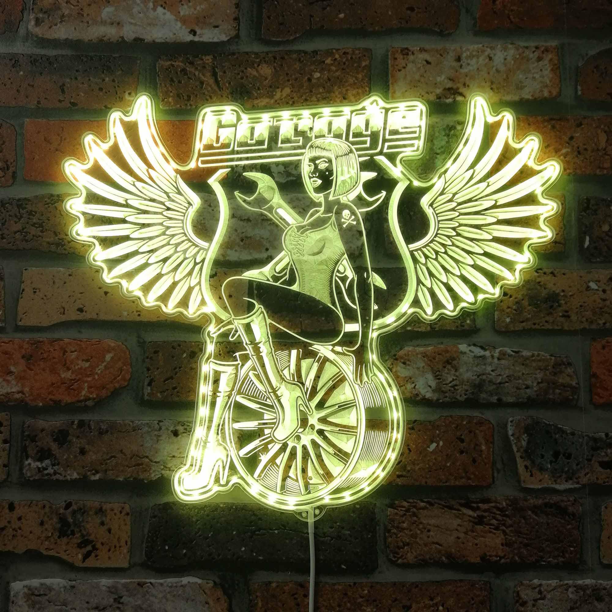 ADVPRO Sexy Wing Girl Sitting on Wheel Rim Pin Up RGB Dynamic Glam LED Sign - Cut-to-Edge Shape - Smart 3D Wall Decoration - Multicolor Dynamic Signage st06s86-fnd-i0329-c