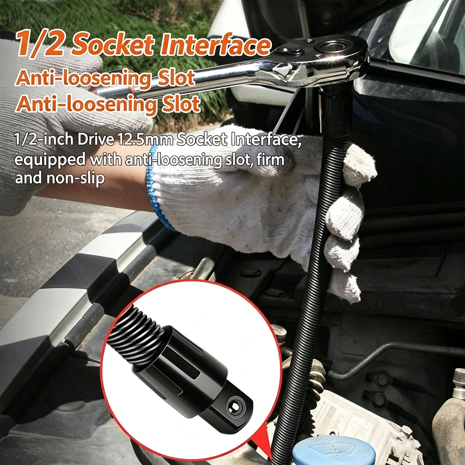 Flexible Shaft Extension, 1/2" Drive Flexible Socket Extension Bar, 360° Bendable Ratchet Rod for Impact Wrench, Spring Steel Flex Reach Tool for Automotive Repair Tight Spaces (#A)