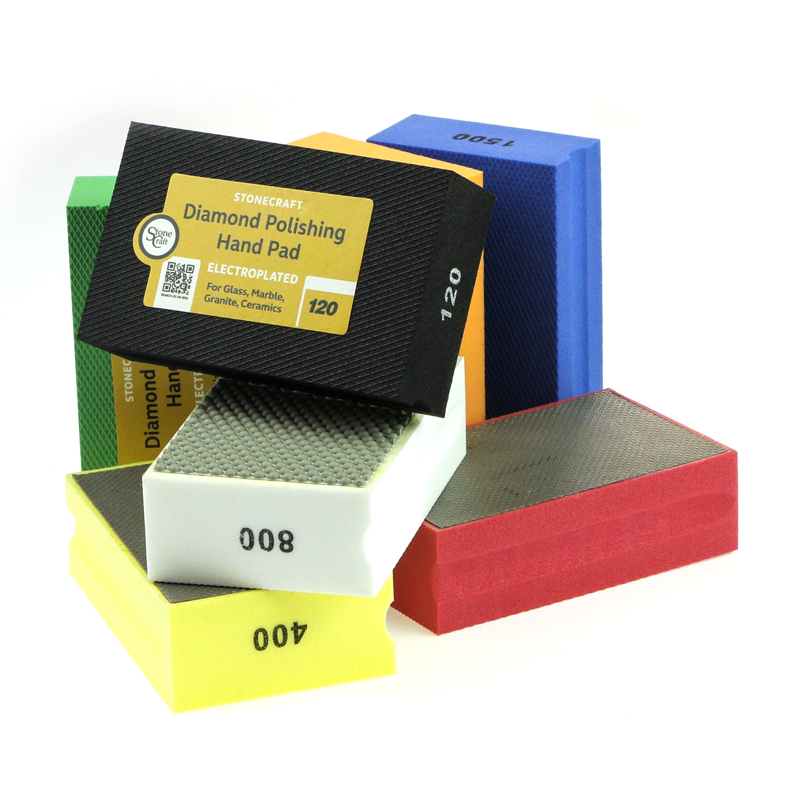 StoneCraft Professional Diamond Electroplated Hand Pads 7 Pcs Set for Polishing Marble, Concrete, Glass