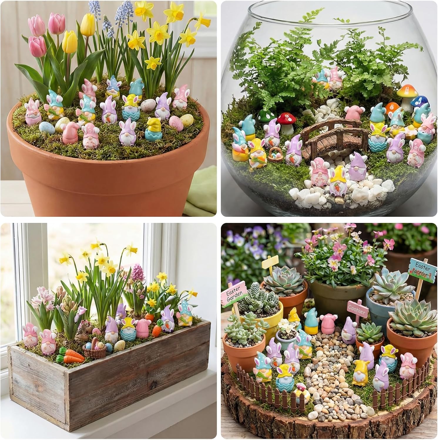 Roowest Mini Christmas Gnomes Decorations Miniature Resin Gnomes Figurines Mini Santa Deer Gingerbread Man Gnome Statue for Garden Village Table Decor