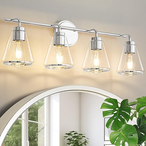 Miniatura 10 de Accesorios de Iluminación de Baño Sobre Espejo Níquel Pulido Luz de Tocador 2 Luces Luces de Tocador de Baño con Pantalla de Vidrio Transparente 14
