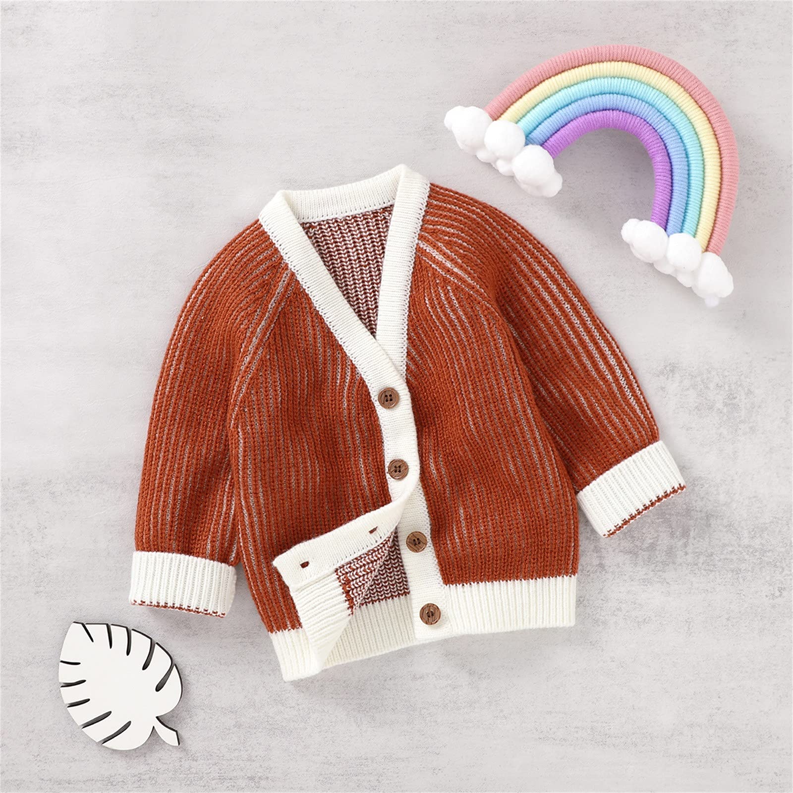 RNTOP Baby Girl Boy Sweater Cardigan Toddler V Neck Knitted Sweaters Button Down Long Sleeve (Orange, 3-6 Months)