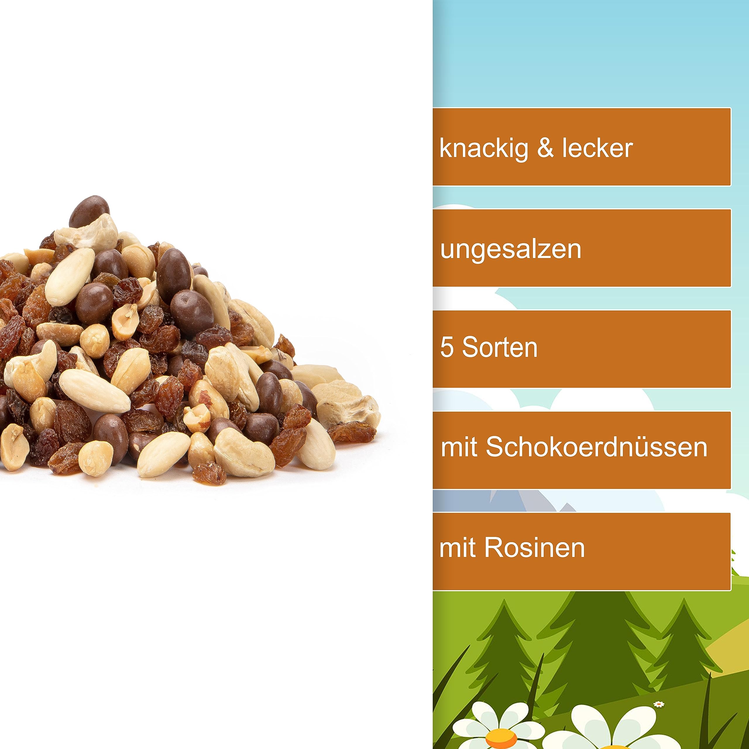 Nussmischung Schoko 3,5kg - Nuss Mix - 5 Sorten - mit Schoko-Erdnüssen - Rosinen - Cashew Natur - Erdnüsse geröstet-Mandeln blanchiert-knackige Nusskernmischung-Studentenfutter- (3,5kg Eimer)