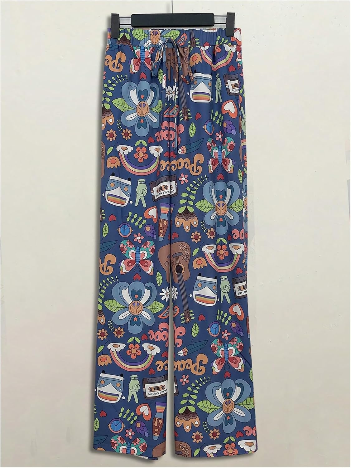 SOLY HUX Women's Graphic Print Wide Leg Pants Tie Front Elastic Waist Baggy Casual Vacation Long Trousers - Image 3