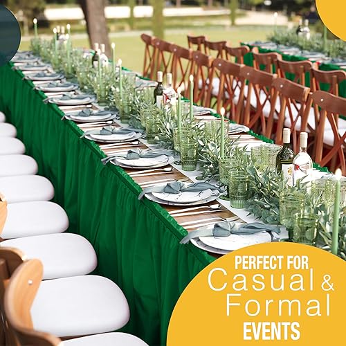 Miniatura 7 de Exquisite Falda de plástico para mantel de 14 pies, color sólido, manteles de plástico desechables, esmeralda, 6 unidades