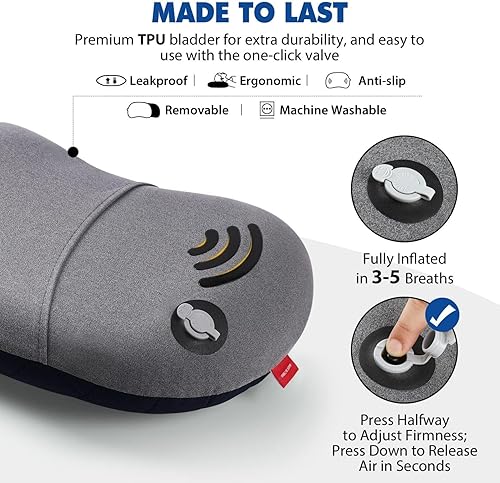 Miniatura 6 de Hikenture Almohada inflable para campamento, almohada lavable para mochilero para dormir, almohadas inflables ultraligeras con funda extraíble,