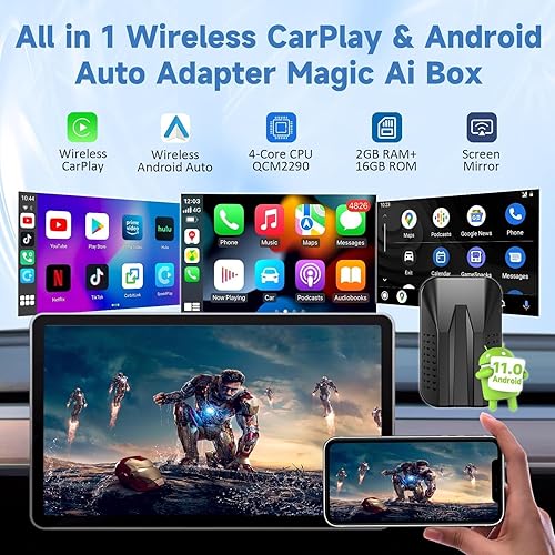 Miniatura 2 de Adaptador inalámbrico CarPlay con Netflix YouTube Google Play, adaptador inalámbrico Android Auto para autos CarPlay con cable de fábrica, caja