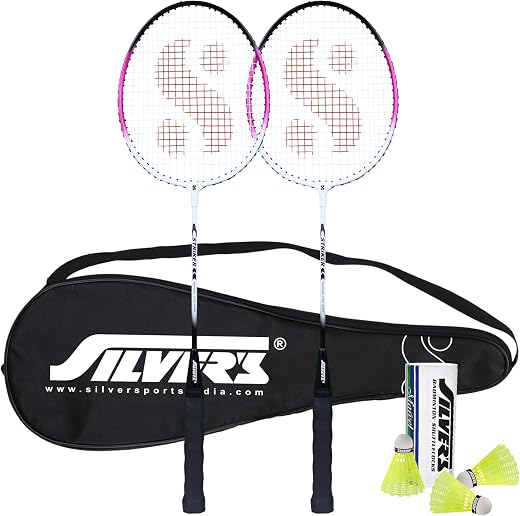 Silver's Aluminium Stricker Badminton Kit (2 Racquets with Full Cover, 1 Box Plastic Shuttlecock Pack of 3)(Pink/Black)
