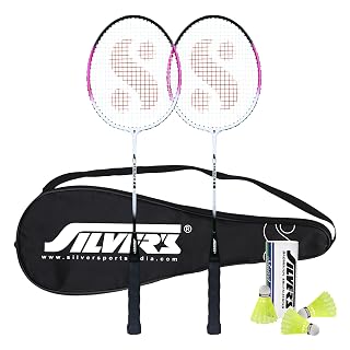 Silver's Aluminium Stricker Badminton Kit (2 Racquets with Full Cover, 1 Box Plastic Shuttlecock Pack of 3)(Pink/Black)
