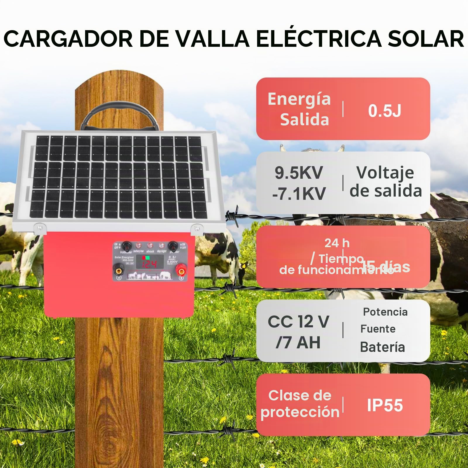 32KM - Cerca eléctrica solar de 9,5 kV pastor eléctrico controlador para caballos, valla eléctrica 0,5 J para cría de animales de pastor, para granja, pasto, jardín (Red)