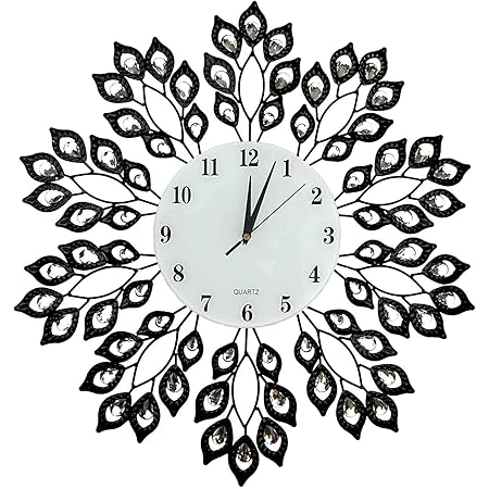 Amazon Com Lulu Decor 25 Black Leaf Metal Wall Clock 9 White Glass Dial With Arabic Numerals Decorative Clock For Living Room Bedroom Office Space Home Kitchen