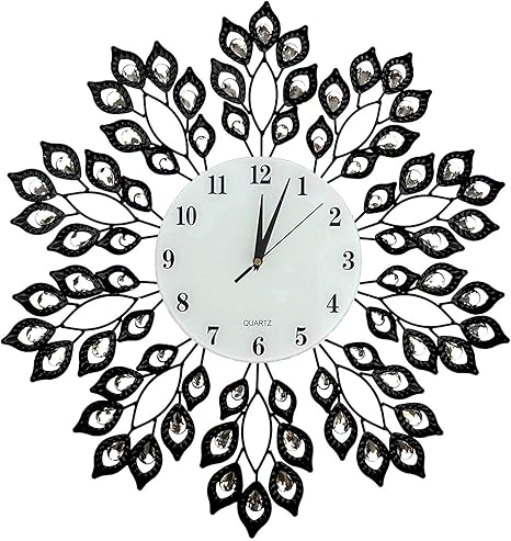 Amazon Com Lulu Decor 25 Black Leaf Metal Wall Clock 9 White Glass Dial With Arabic Numerals Decorative Clock For Living Room Bedroom Office Space Home Kitchen