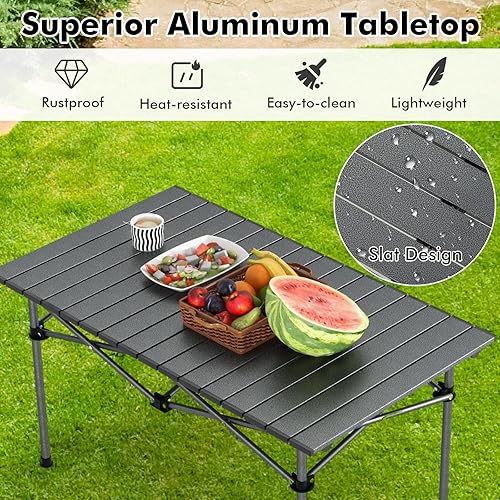 Miniatura 6 de Tangkula Mesa de campamento plegable de aluminio, mesa de campamento ligera enrollable para 4-6 personas con mesa grande y bolsa de transporte, mesa