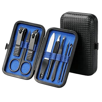 Nail Clippers Set, 8-Pc Manicure Pedicure Kit, Christmas Gift | Non-slip stainless steel nail clipper set for fingernail and toenail care, with manicure tools for home or travel