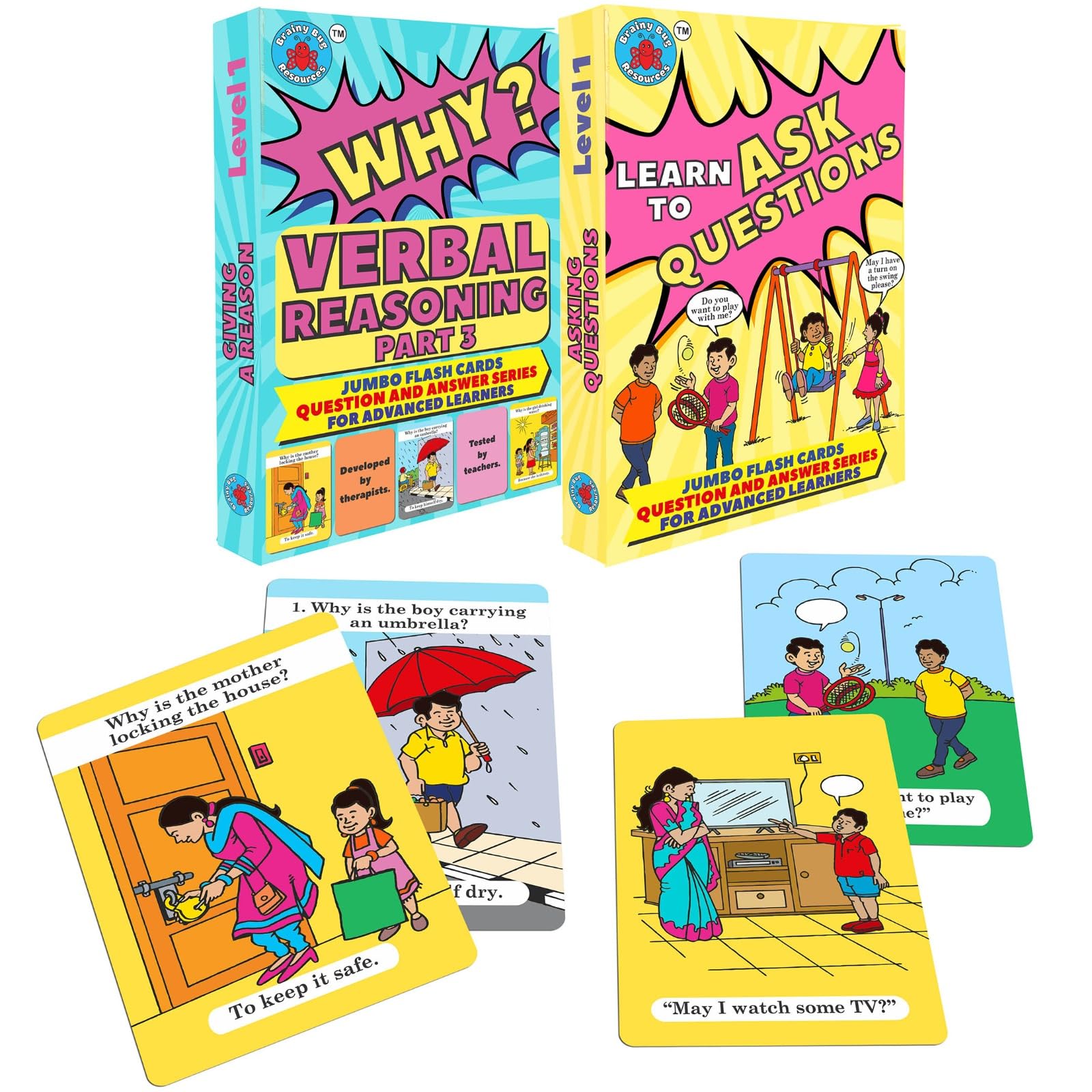 Cartes flash et ressources pour enfants pour l'enseignement des compétences linguistiques Cartes flash éducatives (Répondez « Pourquoi ? » et apprenez à poser des questions)