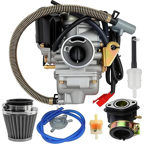 150cc GY6 Carburetor with Air Filter Intake Manifold Replacement for GY6 4 Stroke Engines Electric Choke Motorcycle Scooter 152QMJ 157QMI (with Vacuum Fuel Pump, Hose Tube Line)