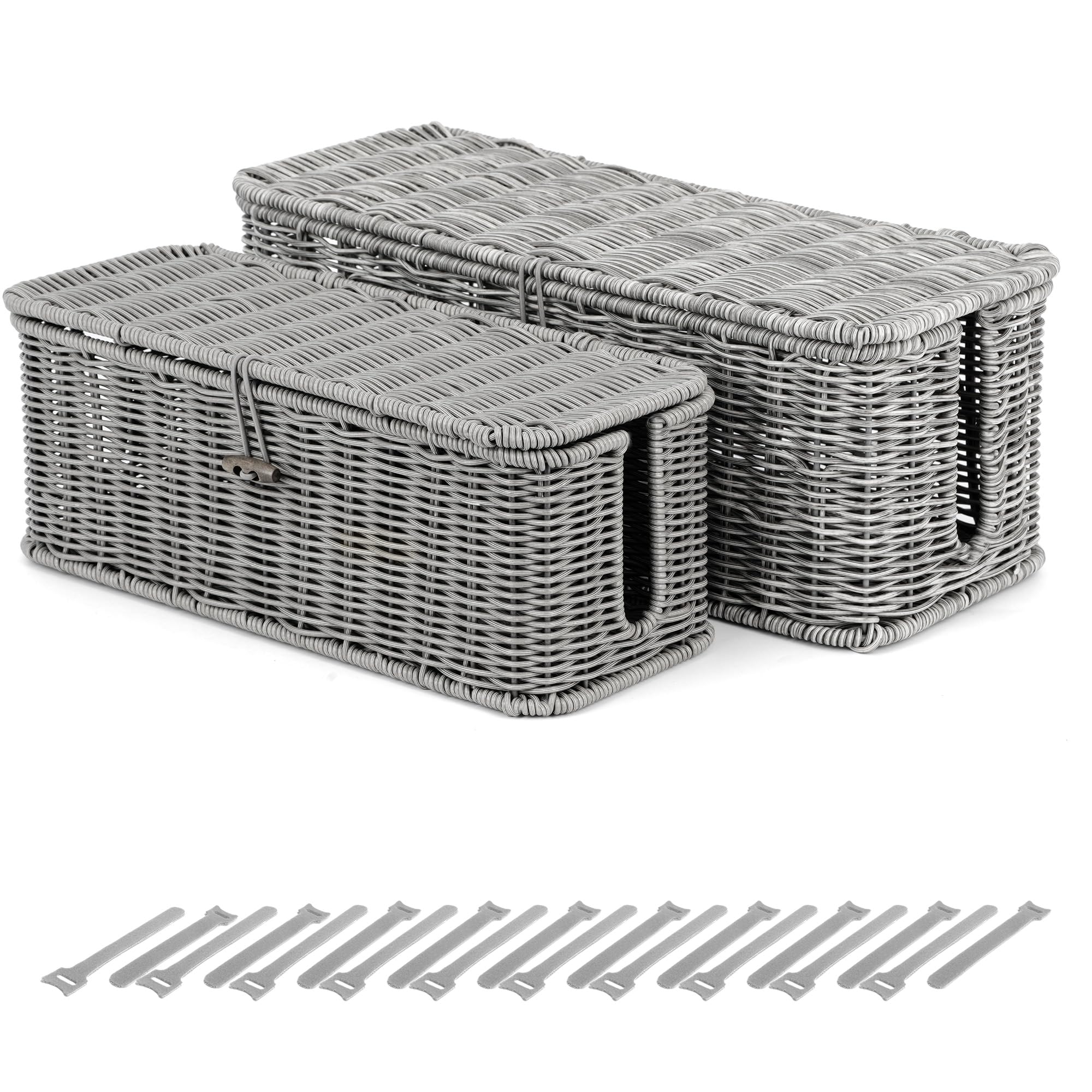 Kabelmanagementbox, Kabel-Organizer mit Deckel und Kabelbindern, graues Set
