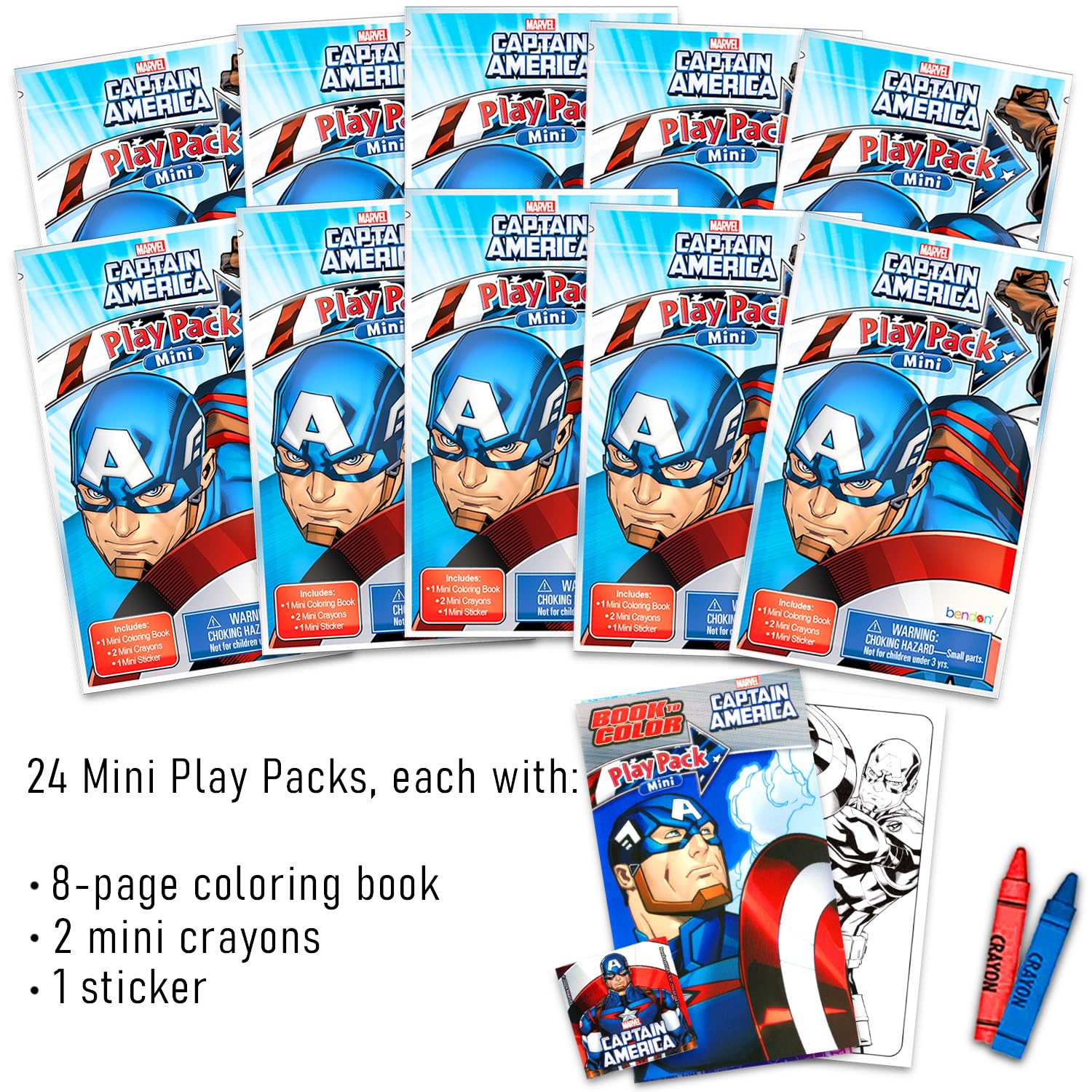 Marvel Juego de mini recuerdos de fiesta del Capitán América para niños, paquete con 24 mini paquetes de juego de Capitán América Grab n Go con páginas para colorear, calcomanías y más (suministros de