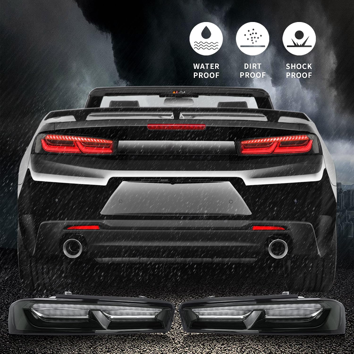 VLAND LED Smoked & Clear Tail Lights Compatible for [2016 2017 2018 Chevrolet Chevy Camaro Coupe] With Sequential Red Turn Signal lights