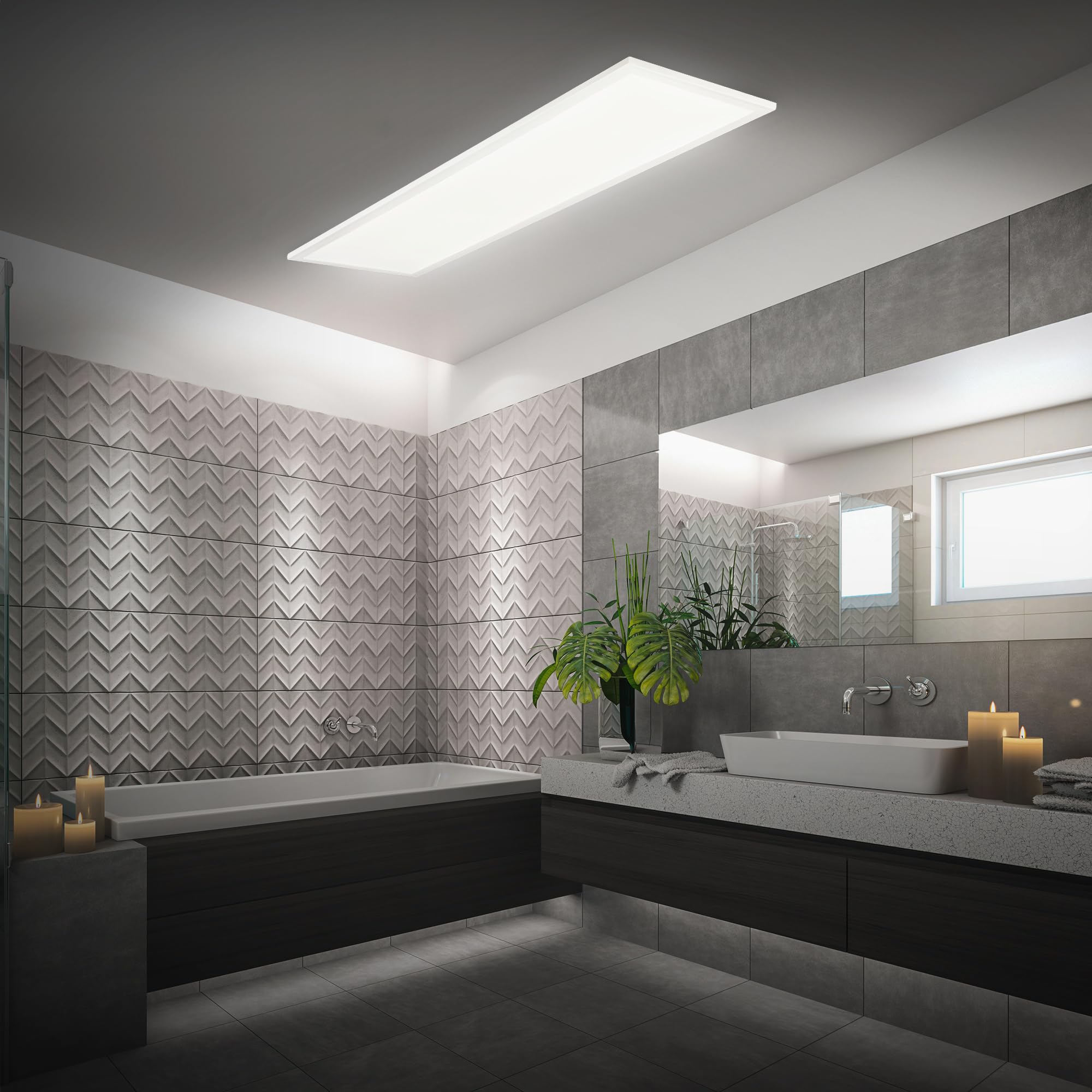 BRILONER - Pannello LED con telecomando, dimmerabile, CCT, IP44 resistente agli spruzzi, pannello soffitto, pannelli LED, pannelli soffitto, pannelli luminosi, luce panello, 100x25x6 cm, bianco