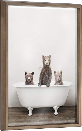 Kate and Laurel Blake Three Little Bears in Vintage - Arte de pared de vidrio impreso enmarcado por Amy Peterson Art Studio, 18 x 24 pulgadas,