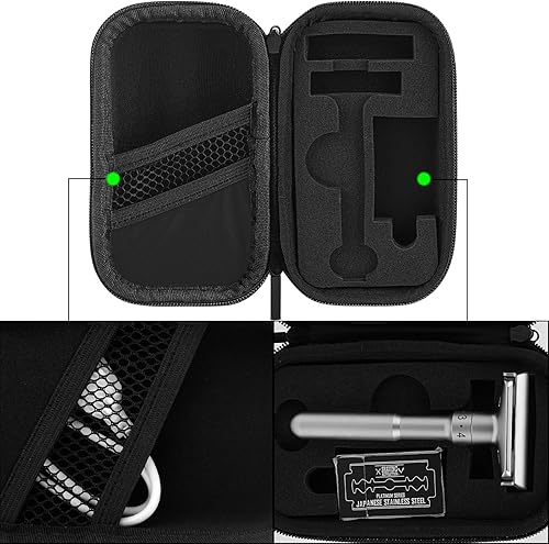 Miniatura 5 de Linkidea Estuche de viaje rígido con kit de afeitado para cuchillas de afeitar de mango corto y largo y accesorios, compatible con maquinillas de