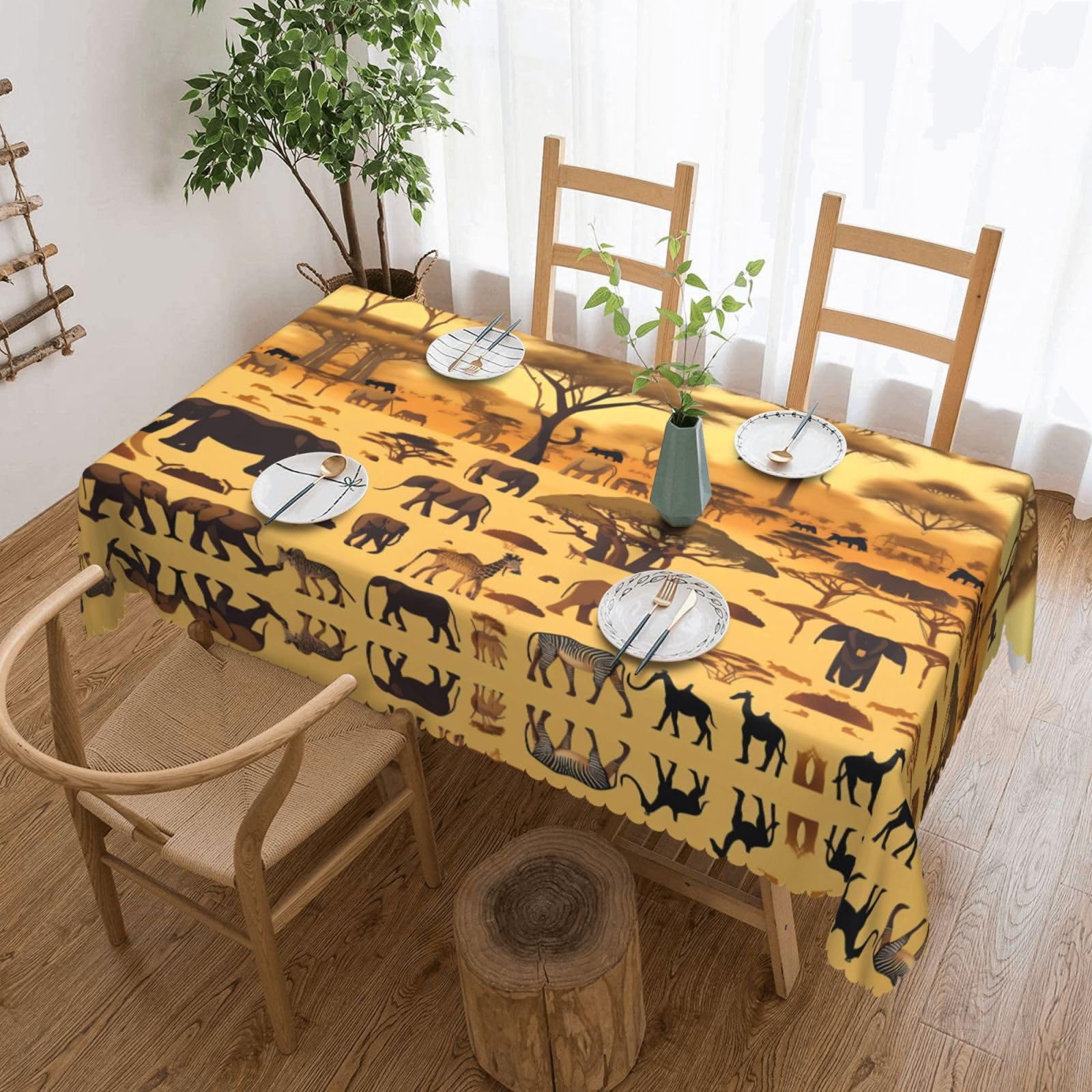 HLSBSSL African grassland animals Patterned square lace tablecloth, wrinkle-resistant and durable, suitable for dining tables, parties, etc.