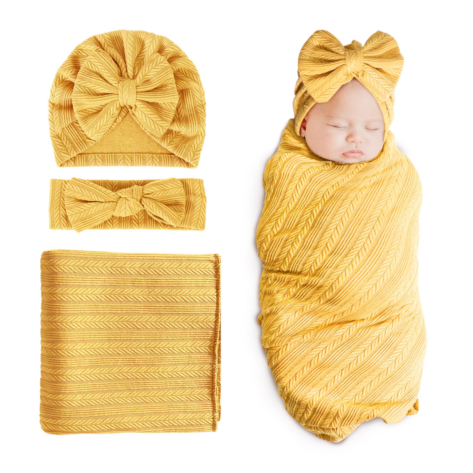 DRESHOW Newborn Receiving Blanket Toddler Warm for Girls with Matching Bow Hat and Bow Headband