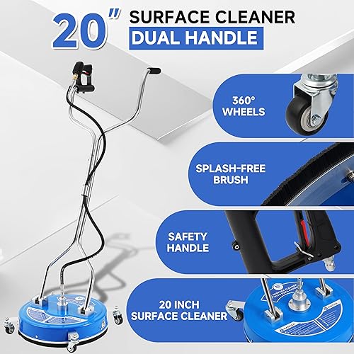 Miniatura 9 de RIDGE WASHER Limpiador de superficie de lavadora a presión de 20 pulgadas, limpiador de superficie de 4500 PSI con doble mango, accesorio limpiador