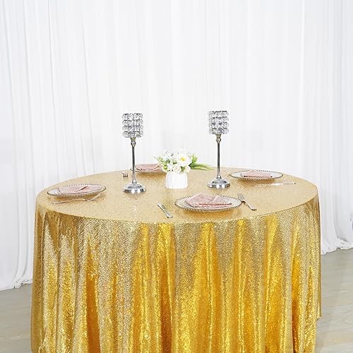 Miniatura 4 de Eternal Beauty Mantel redondo de lentejuelas de 120 pulgadas, grueso, no transparente, mantel dorado para boda, fiesta de cumpleaños