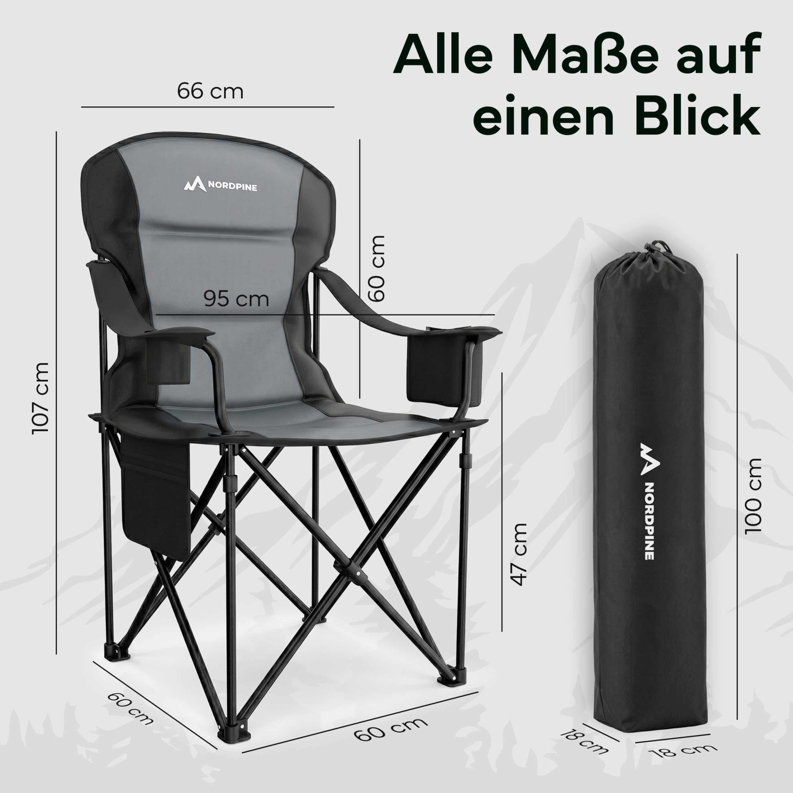 Campingstuhl faltbar bis 250 kg – Stabiler Klappstuhl Camping mit Kühltasche & Getränkehalter – Premium Polsterung & XXL Sitz – Robust & Bequem – Angelstuhl Gartenstuhl inkl. Tragetasche