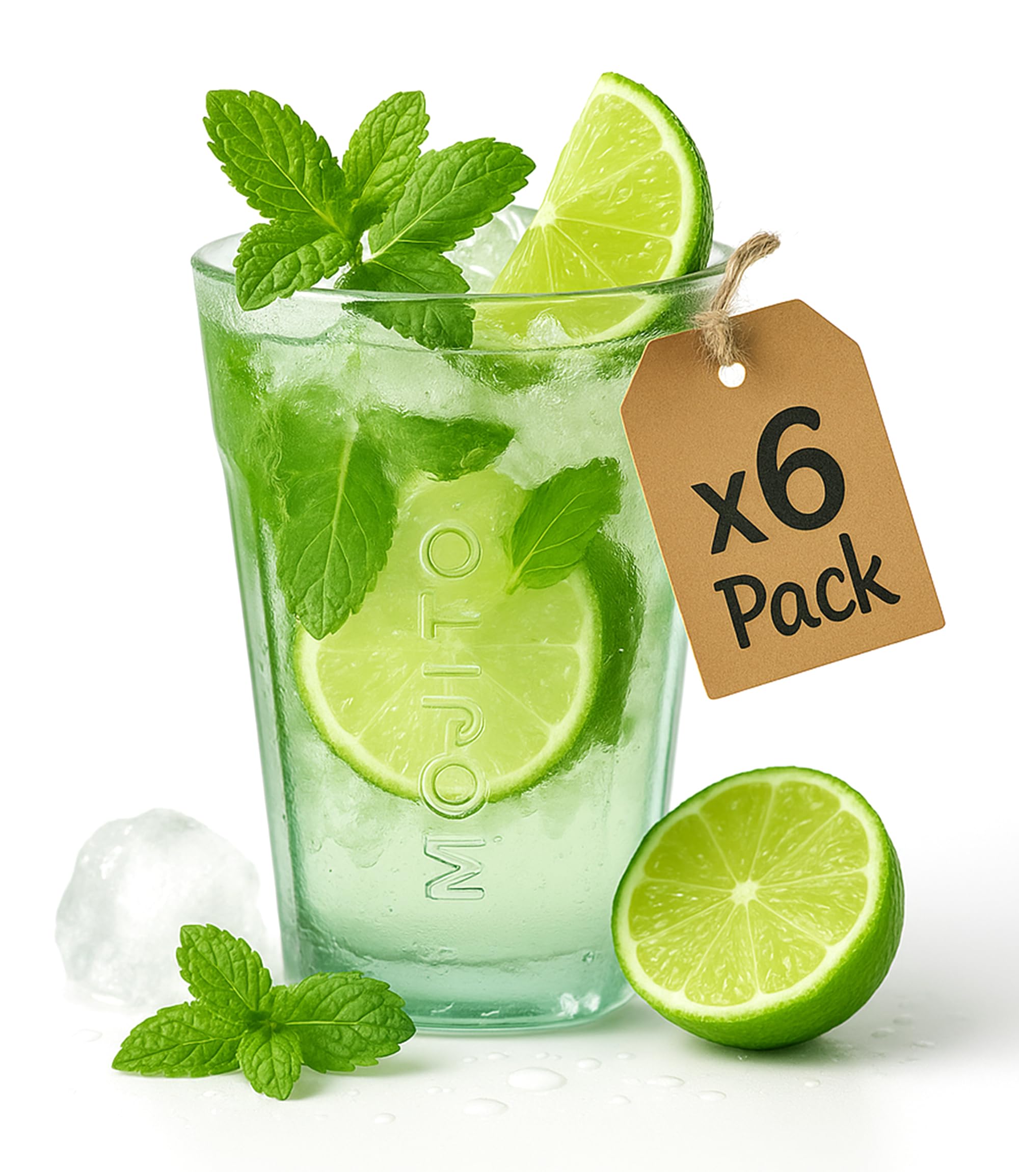 Pack 6 Vasos Mojito Vidrio Reciclado 450ml Resistentes Reutilizables Para Cócteles Batidos Helados Diseño Cónico con Relieve Ideal para Fiestas Verano Bar Hogar Bebidas Frías y Refrescantes