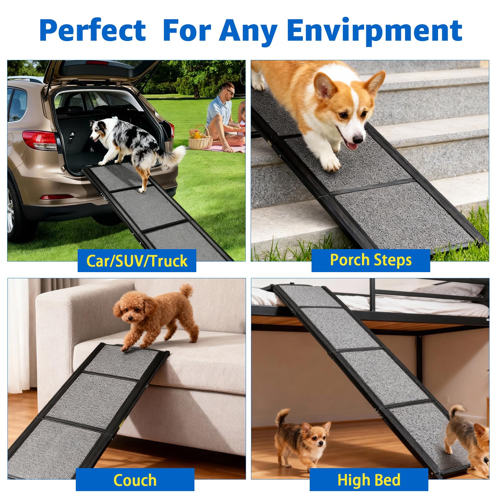 Dog Ramp for Car, Foldable Dog Ramps with Non-Slip Rug Surface Dog Car Ramp for SUV Car & Truck, Portable Dog Ramp Up to 200LBS (71" L x 20" W) - image 6