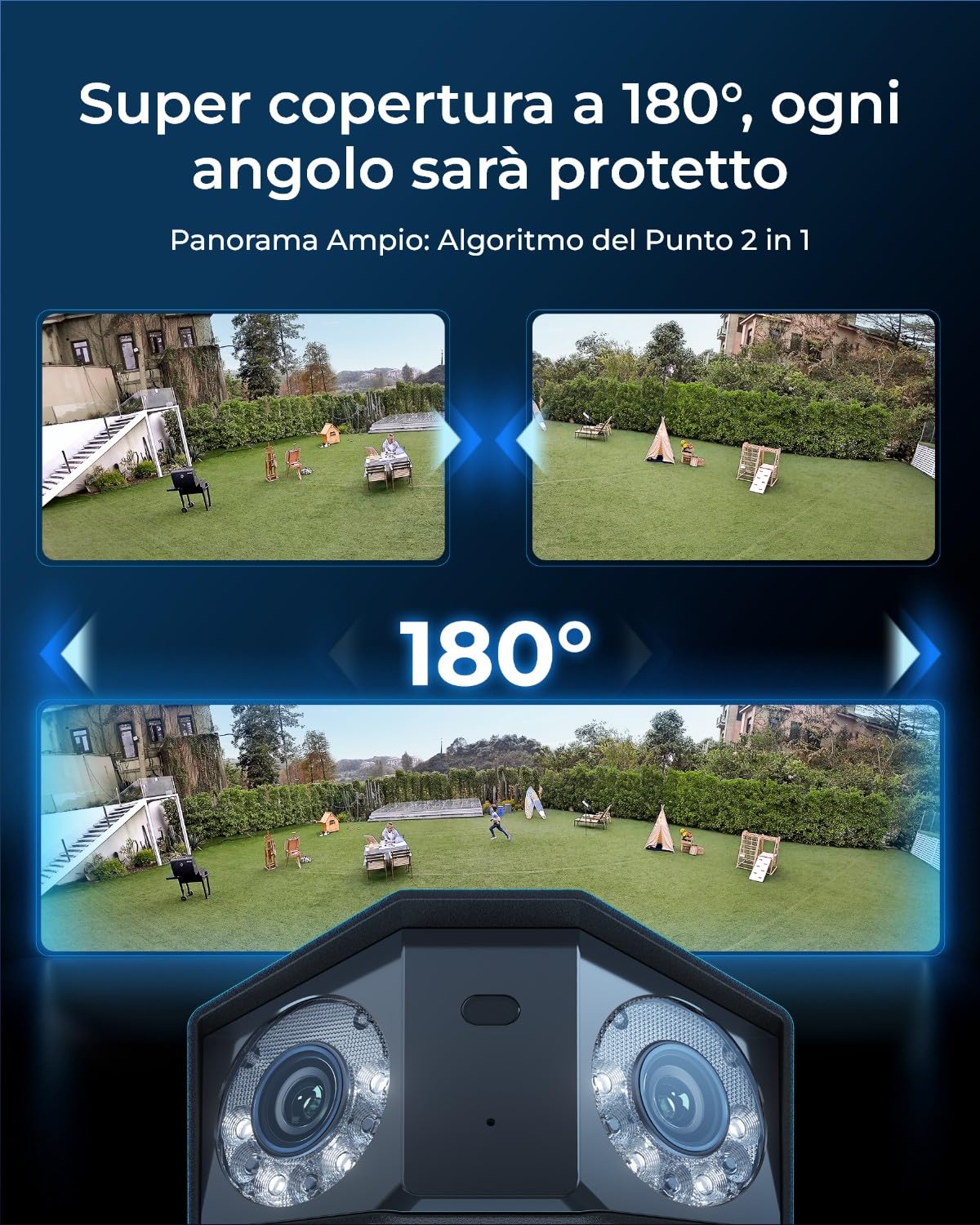 Reolink 16MP PoE Telecamera Esterno, Doppio Obiettivo per Vista Panoramica a 180°, Rilevamento di Uomo/Veicolo/Animale, Audio Bidirezionale, Faretti, Supporta Registrazione Continua 24/7, Duo 3 PoE
