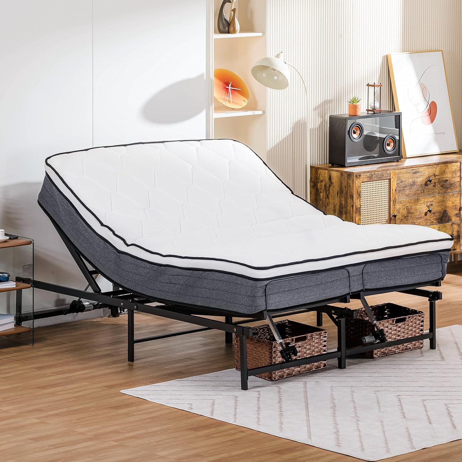 COMHOMA Adjustable Bed Frame Queen, Independent Head and Foot Incline, Adjustable Electric Bed Base with Remote Control, Easy Installation(Queen) Queen (U.S. Standard)