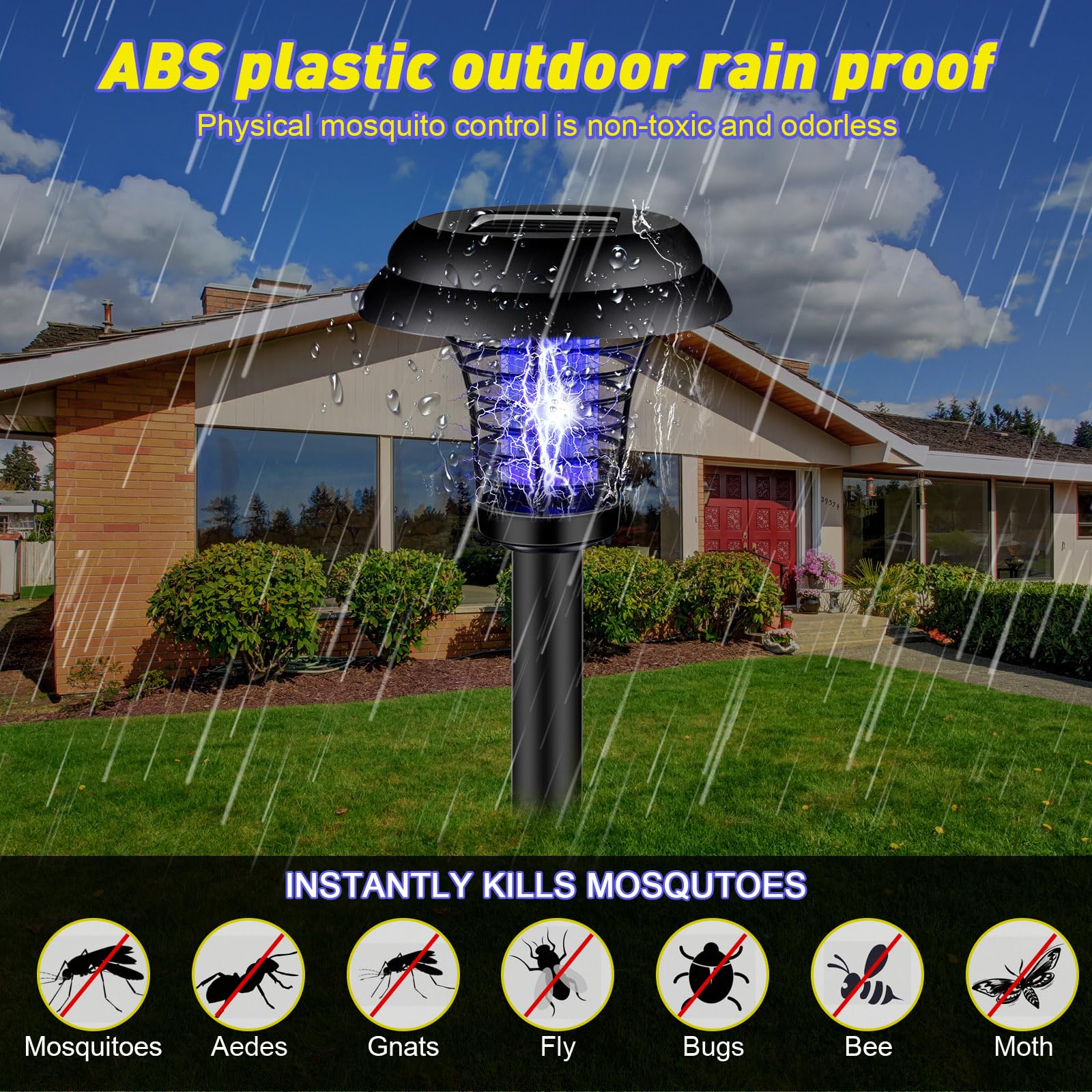 Qualirey 4 lampade a energia solare per insetti e zanzare, impermeabili, per uso interno ed esterno, giardino, patio (plastica, esterno nero/viola e luce calda)