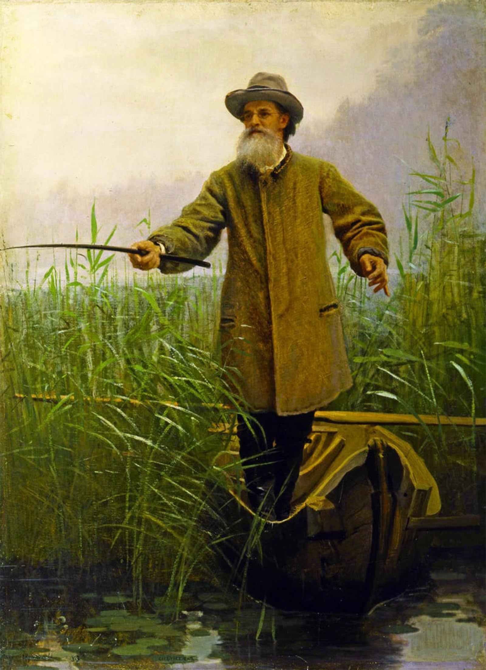 POSTERIIk Vintage Classic Picture Landscape Artwork Portrait of Maikov Fishing by Ivan Nikolaevich Kramskoy Portrait Canvas Painting for Office Home Decor 60x90cm