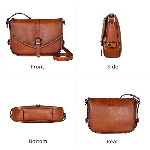 Miniatura 4 de Iswee Bolsos cruzados de cuero para mujer, bolso de hombro, tamaño mediano, bolso de sillín de viaje