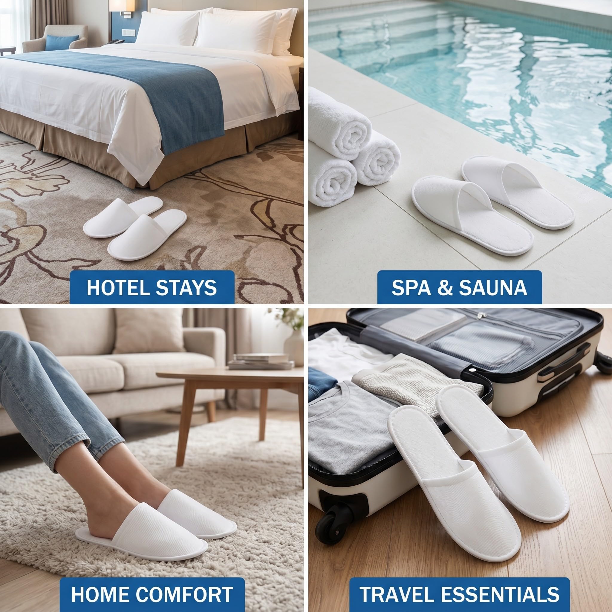 6 Paia Pantofole Antiscivolo, Pantofole Ospiti Riutilizzabili, Ciabatte Ospiti Lavabili, Ciabatte Hotel Monouso, Pantofole da Spa, Taglia unica, Spugna Premium, Misura Universale