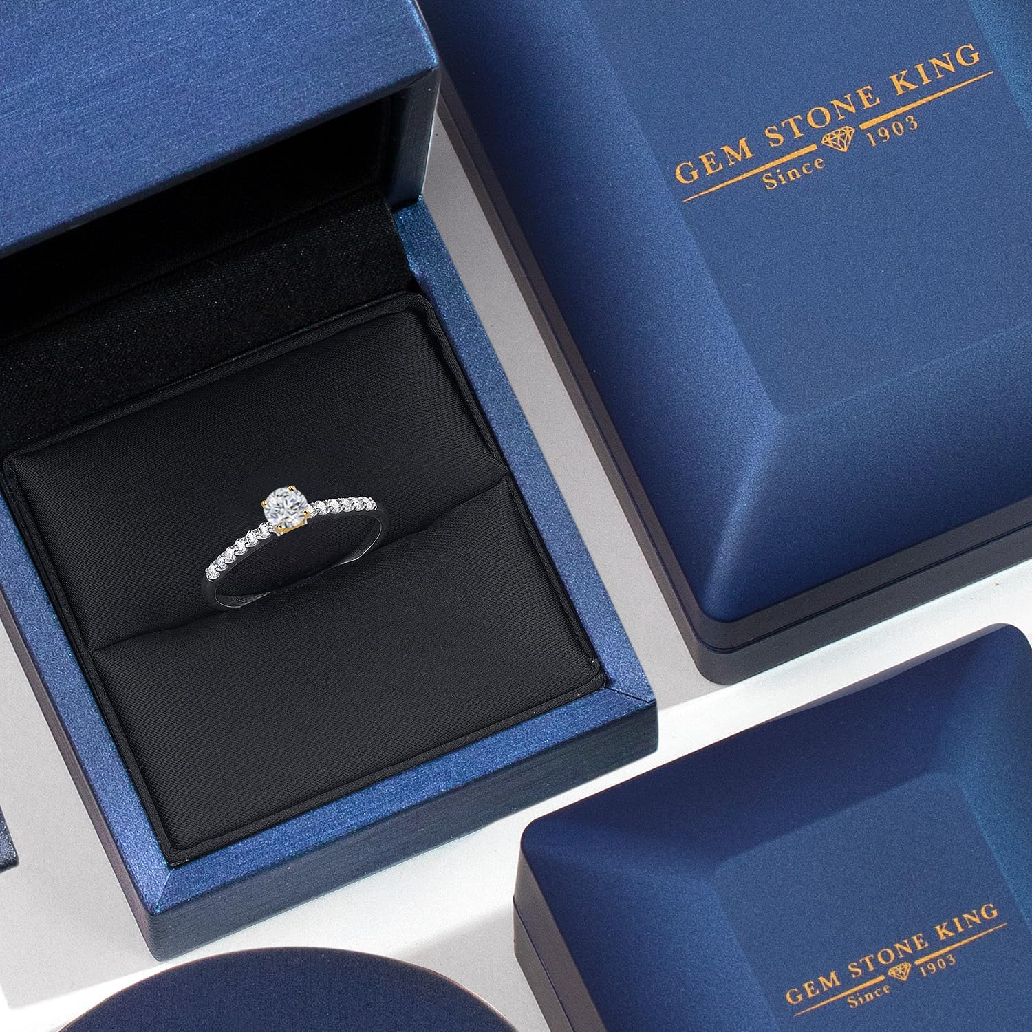 925 Silver and 10K Yellow Gold Gemstone Birthstone and White Lab Grown Diamond Accent Engagement Ring For Women | Round 4MM and 1.5MM | Two-Tone Wedding Anniversary Promise Ring | Sizes 5, 6, 7, 8, 9 - Image 5