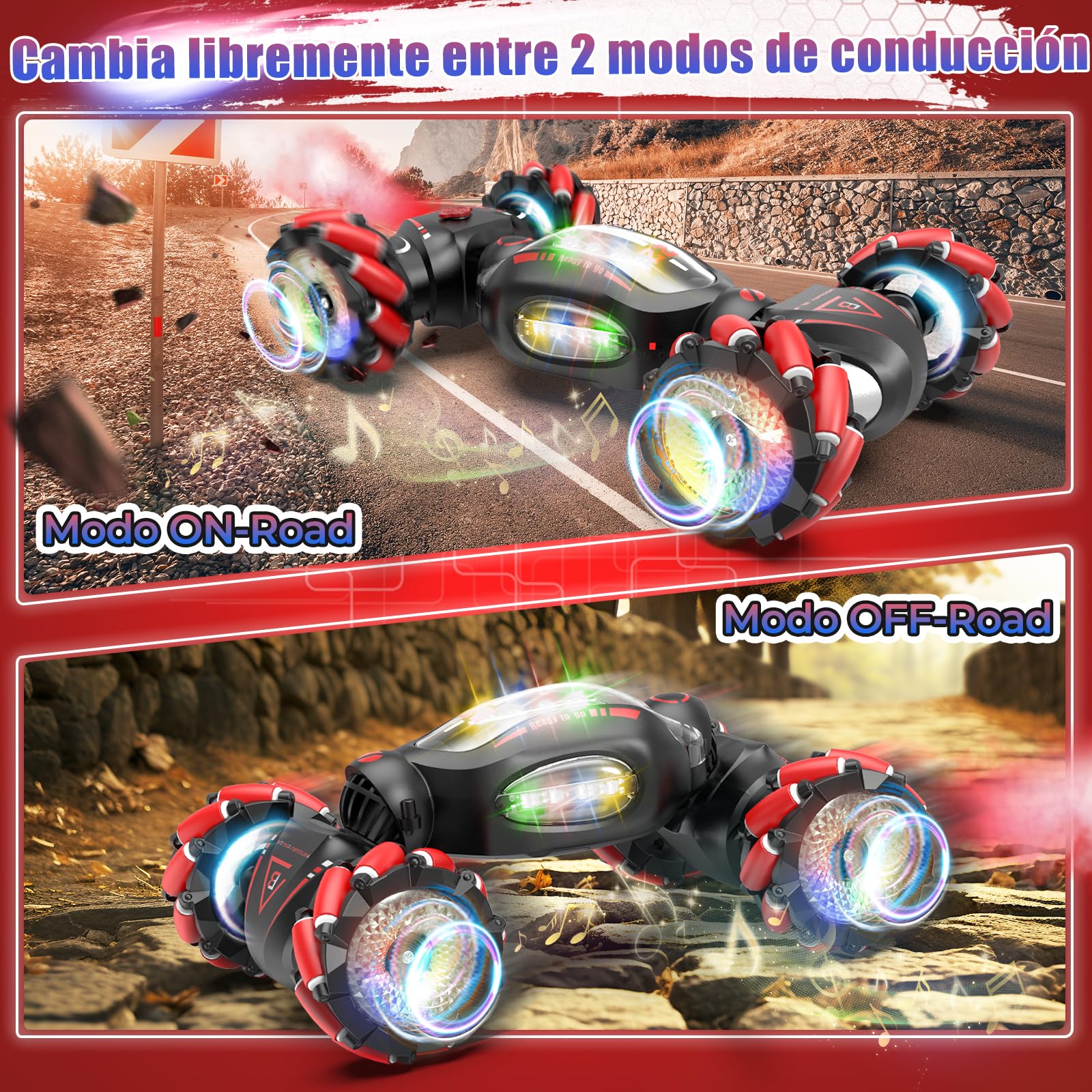Fosgoit Coches Teledirigidos para Niños, Coche Teledirigido 4x4 2.4 GHz 360 Rotación Juguetes Coche RC con Mano Luz y Spray, Regalos Juegos para 6 7 8 9 10 11 12 años Niño Niña