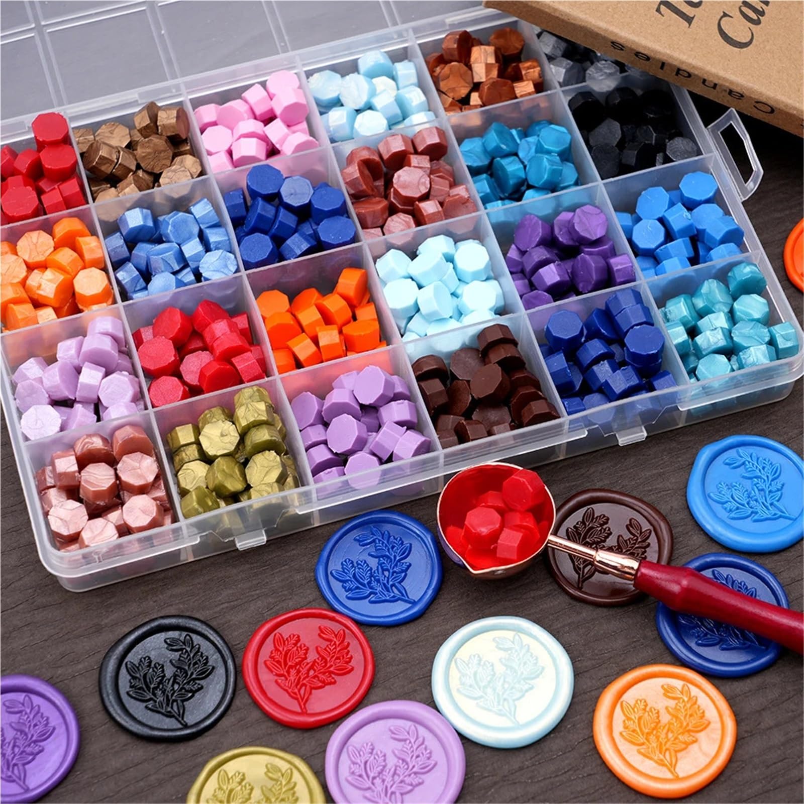Siegelwachs Wachssiegel-Stempelset | Mit Perlen, die Löffelkerzen schmelzen, Griff for Umschlag-Einladungskarten-Scrapbooking(Color3)
